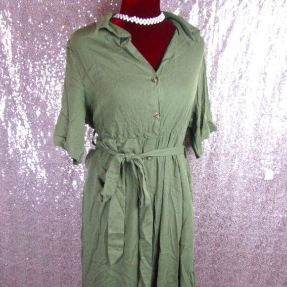 NWT BloomChic button front short sleeve belted dress 12/ L - Picture 3 of 9